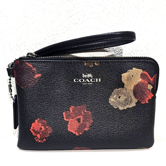 Coach Halftone Floral Corner Zip Wristlet F55824 - Picture 1 of 9